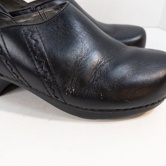 Dansko Size 40 (US 9.5) Tamara Clog Black Leather Slip On Nursing Heeled Shoe - Picture 5 of 9